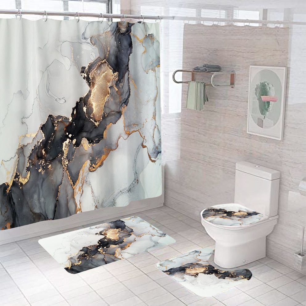 Shower Curtain Bathroom Set with Non Slip Rug