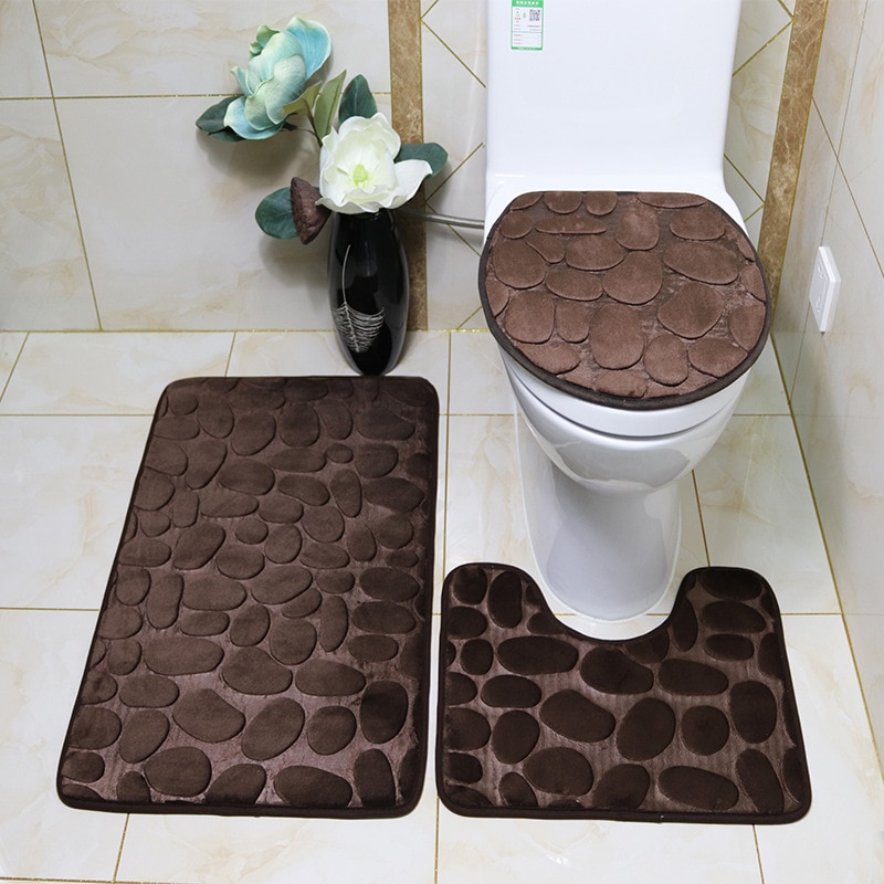 Set of 3 Bathroom Carpet Set Soft Non Slip