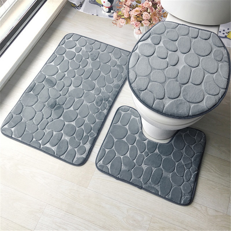 Set of 3 Bathroom Carpet Set Soft Non Slip