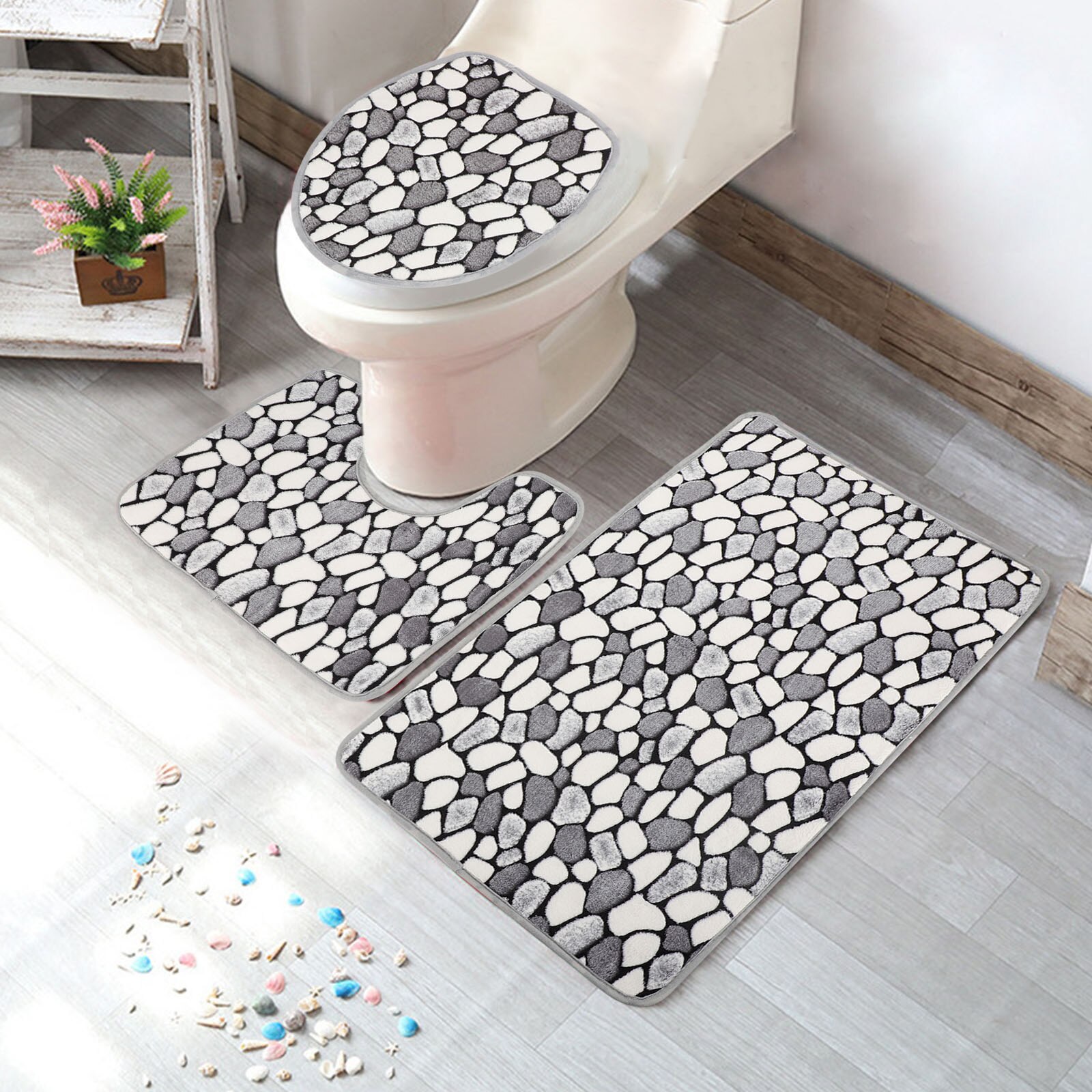 2/3Pcs Bathroom Carpet Set Anti Slip