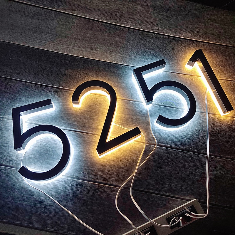 Metal 3D LED House Number Light Outdoor Stainless Steel Lighted Letter Waterproof