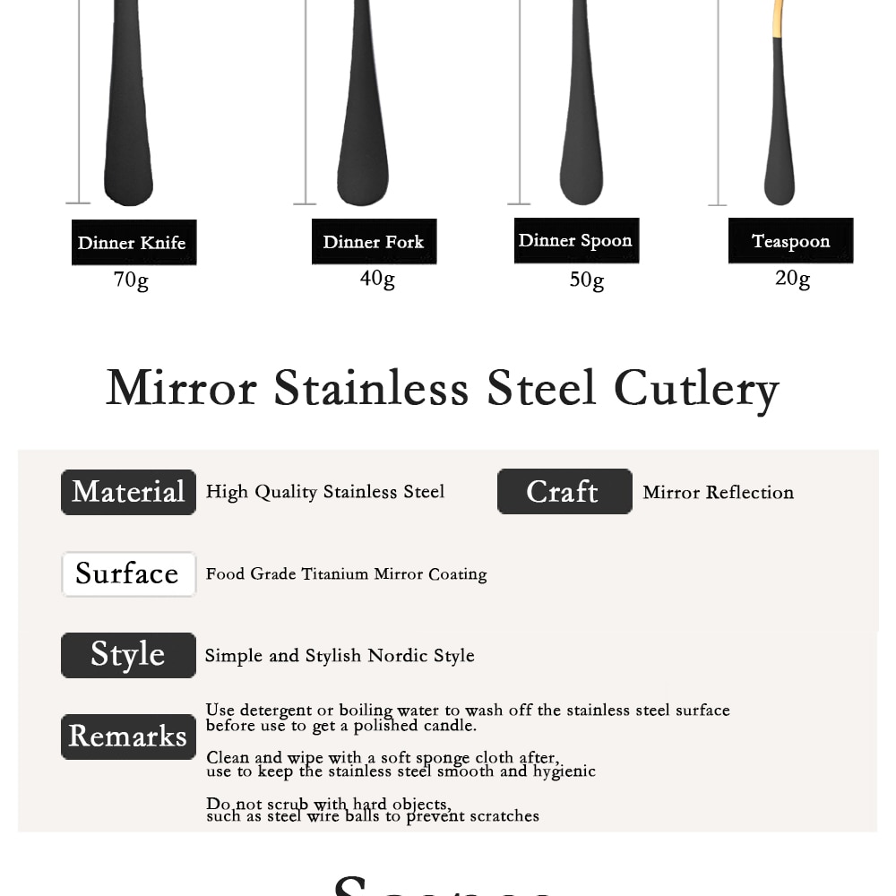 24pcs Mirror Dinnerware Set Stainless Steel Tableware Set