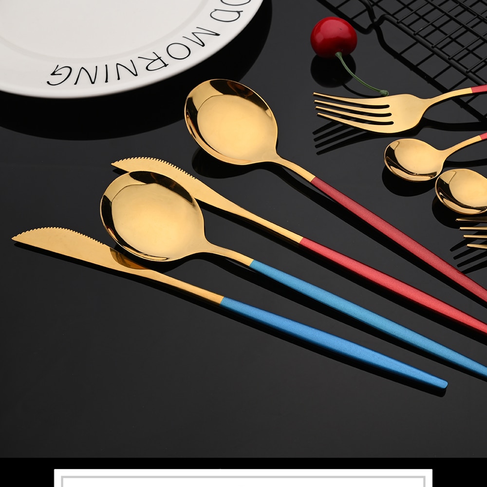 24Pcs Colorful Dinnerware Set Stainless Steel Tableware Set
