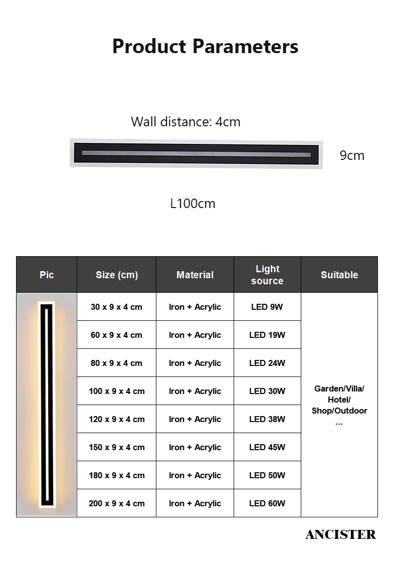 Outdoor Waterproof IP65 LED Long Strip Wall Light