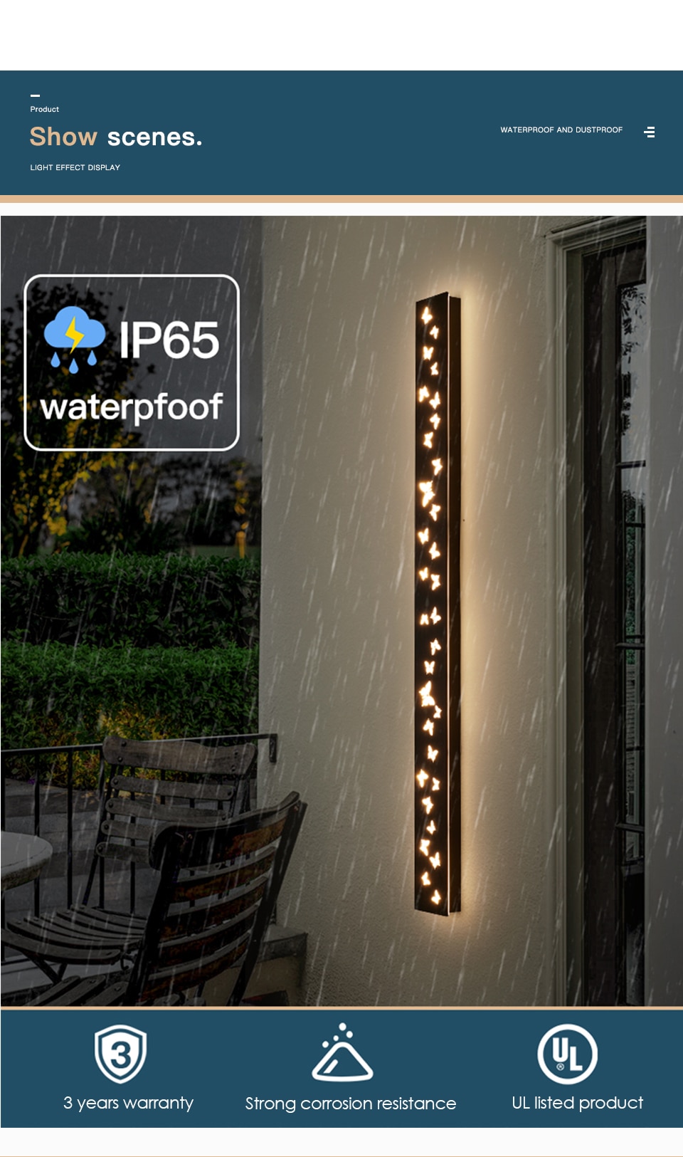 Outdoor lighting Fixture with Butterfly Pattern Wall Mount Light IP65 Waterproof