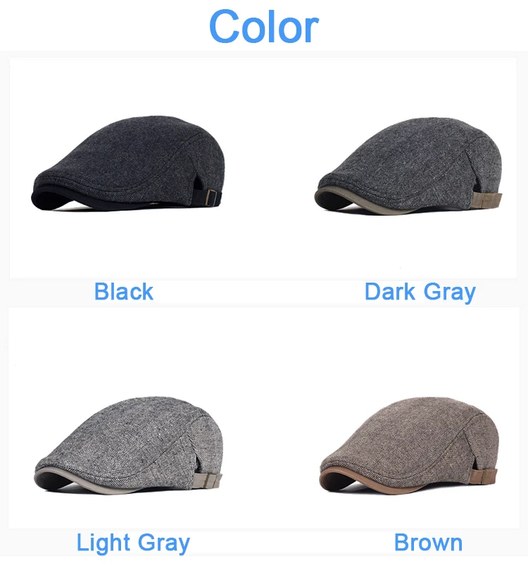 Big Size Newsboy Cap Men Winter Wool Thick Warm Vintage Herringbone Casual Stripe Berets Gatsby Flat Hat Peaked Cap Adjustable