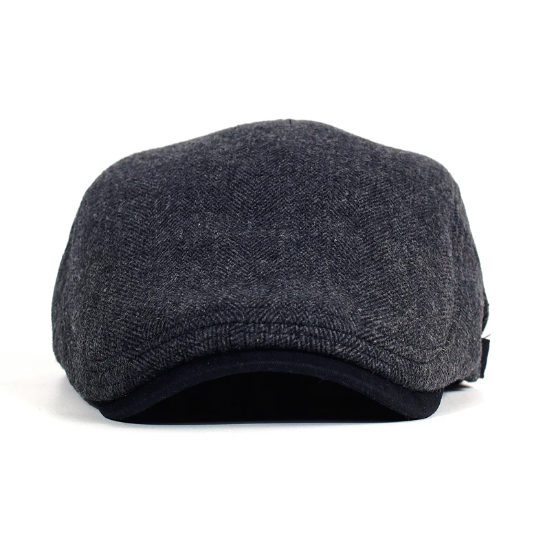 Big Size Newsboy Cap Men Winter Wool Thick Warm Vintage Herringbone Casual Stripe Berets Gatsby Flat Hat Peaked Cap Adjustable